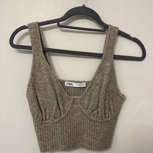 Zara Beige Ribbed Knit Sweater